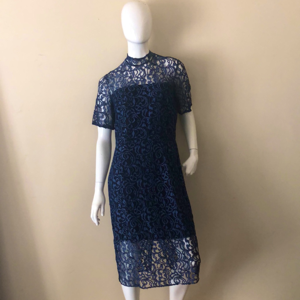 Alexia Admor Lace Dress Sky Blue And Black W/Slip